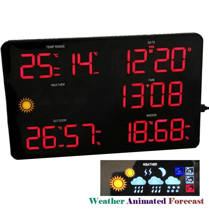 Smart LED Digital Wall Clock with Weather Forecast