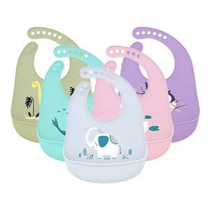 Soft Waterproof Silicone Washable Baby Bibs with Pocket Easily Clean for Baby Eating