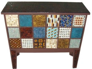 Solid wood antique mosaic bedroom set wardrobe dresser with crack finish on top and leg