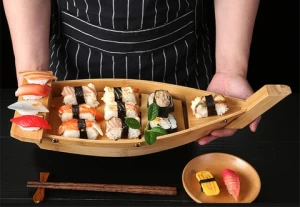 SQ10 Creative Tableware Japanese Bamboo Sushi Boats Restaurant Sashimi Platter Decoration Natural wooden Sushi Boat serving tray
