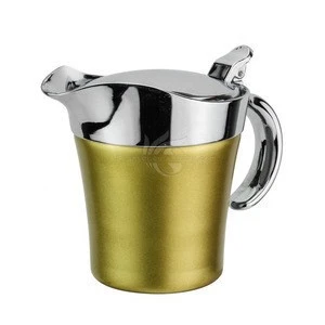 Stainless Steel 16oz Brushed Gold Gravy Boat Double Insulated Jug with Hinged Lid Ideal for Gravy or Cream at Thanksgiving
