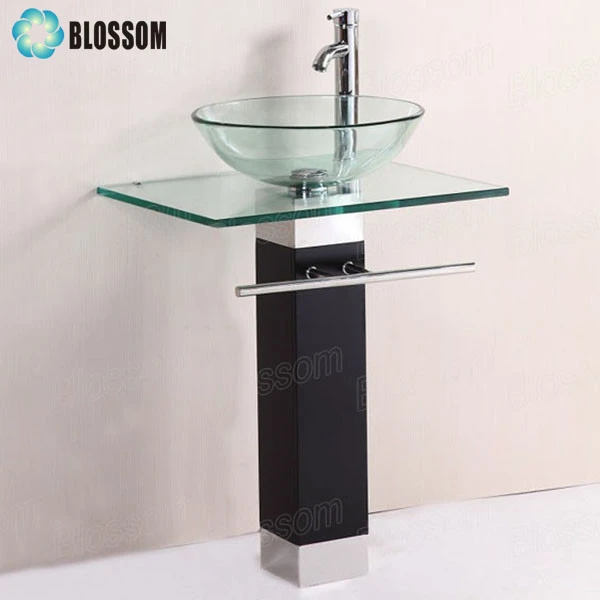 Stainless Steel Furniture Color Bowl Wash Basin Vanity Berber Pedestal Lavabo Tempered Bathroom Glass Sink