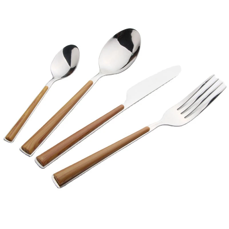 Stainless steel tableware with straight round handle, 4 pieces of plastic handle, cutlery, fork and spoon family combination