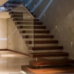 Steel cable bar hanging oak tread floating stairs staircase