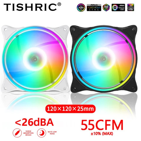 TISHRIC 120mm ARGB Pc Computer Case Fan Cooling fan 4pin PWM 5V 3Pin Argb Heatsink Controller Fan 16 MILLION COLORS 55CFM