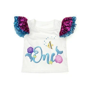 Toddler piain white art digital sleeveless t shirt party fashion sequin top sport t-shirt for 0-6 years old
