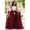 Two Piece Sequin Tulle Long Bridesmaid Dresses Wedding Guest Dress Plus Size Maid of Honor Gown Mixed Up Styles