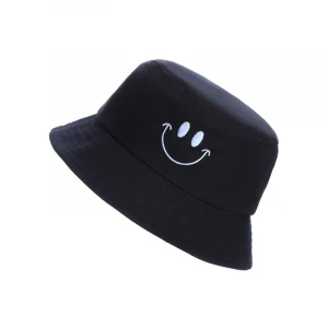unisex cheap plain hat funny embroidery smile face black cotton twill bucket hat
