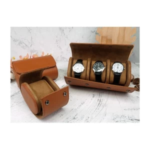 Vintage Watch Packaging Gift Box Brown Wristwatch Travel Case Leather 1 2 3 Watch Roll