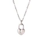 Vogue Women Silver Jewelry Gold Plated Figaro Chain Heart Lock Pendant Necklace