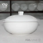 White Color Logo Decal Artwork Customized Design Ceramic Porcelain Soup Tureen Bowl With Lid Sets
