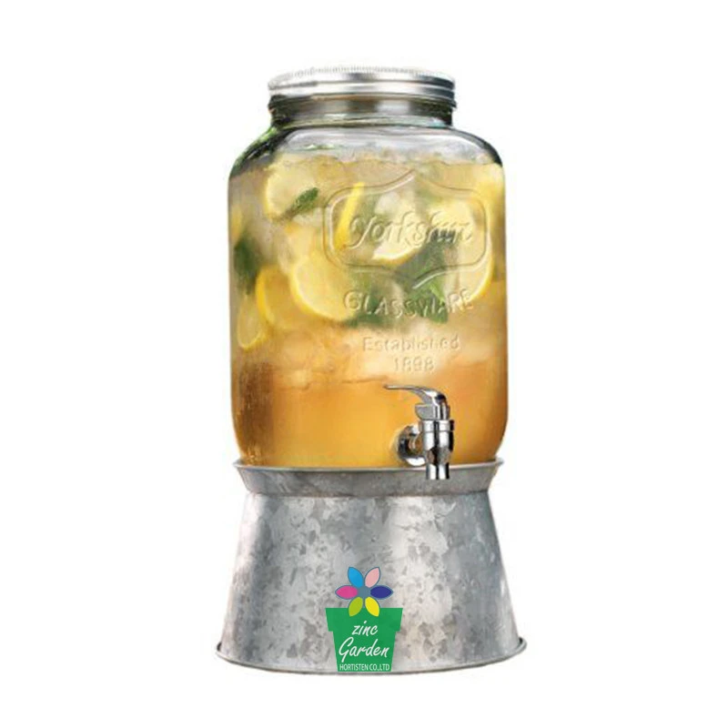 Wholesale 1gallon galvanized glass beverage drinks water dispenser stand /juice beverage dispenser
