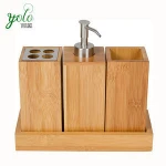 Wholesale Bamboo Bathroom Essentials Accessory Set Bathroom Caddy Bath Countertop Organizer Set