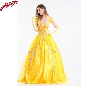 wholesale Beauty and the Beast cospaly yellow princess Belle Palace Dancing Dress Halloween Costume