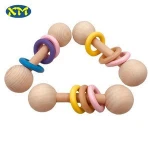 Wholesale Custom Activity Gym Toys Baby Wooden Teether Rattle With Three Ring Teething Toys