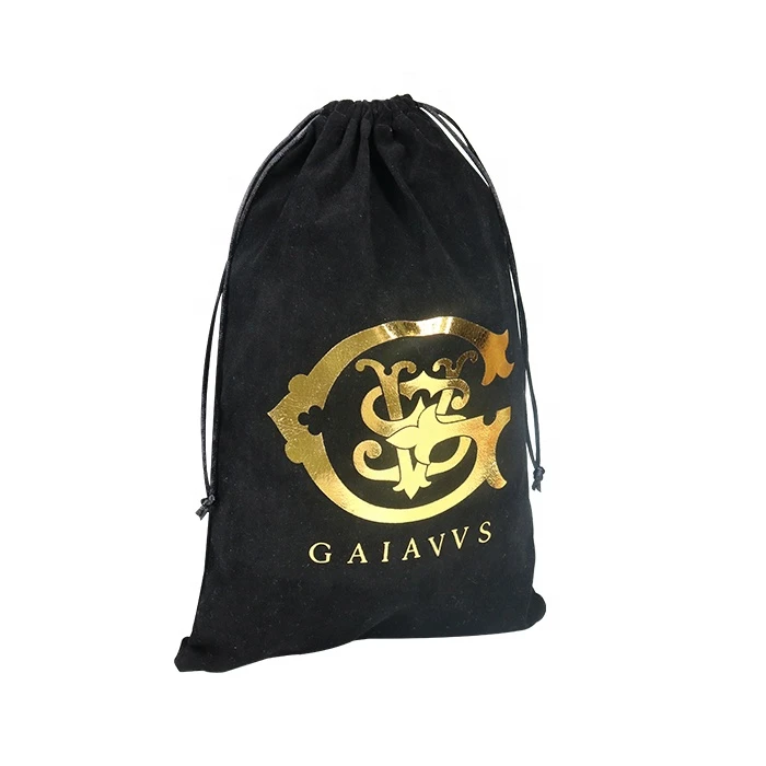 Wholesale Custom Logo Printed Jewelry Dust Bag Black Drawstring Velvet Pouch