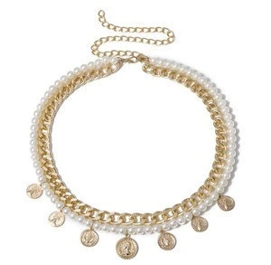 wholesale fashion women beltsdress accessories pearl chain belt gold coin drop belt for women wedding dress