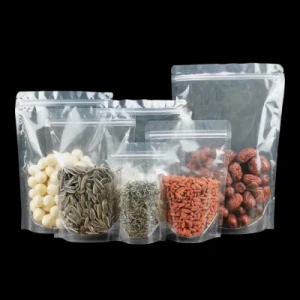 Wholesale Glossy Transparent Stand-up Pouch Resealable Ziplock Food Storage Bag with Gravure Printing for Plastic Food Storage