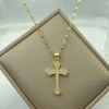 Wholesale High Quality Christian Religion Jewelry 18K Gold Plated Stainless Steel Chain Zircon Cross Pendant Necklace For Women