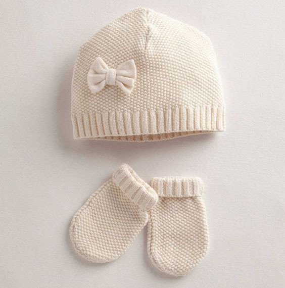 Wholesale Ivory Organic Cashmere Knitted Baby Hat And Glove