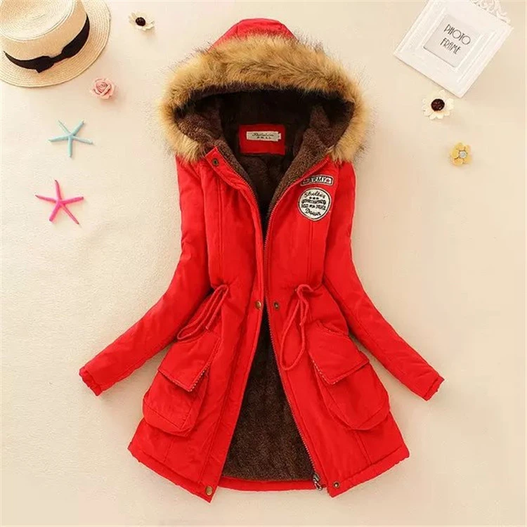 Wholesale Lady Fur Collar Long Hoodies Warm Jackets Plus Size Winter Coat Women Parka Jackets