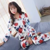 Wholesale Long Sleeve Printed Floral Fashion  Pajamas silk Lady  satin  pyjamas women sleepwear