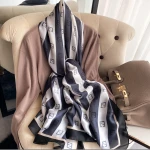 Wholesale newest ladies luxurious designer silk scarves luxury FF logo printed silk hijabs women charmeuse neck silk scarf