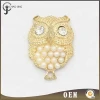 Wholesale rhinestone pearl owl metal label zinc alloy metal tag for clothing