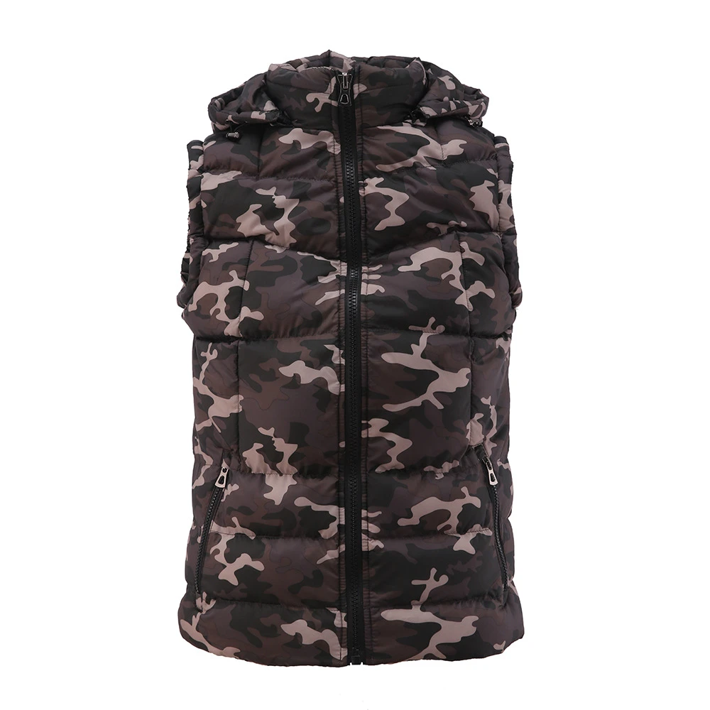 Winter Hooded Men Sleeveless Cotton Coat Camouflage padding vest mens puffy vest