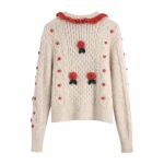 Women Autumn Winter Women Knit  cardigan Sweaters  V neck cable knitted hand embroider Sweater cardigan