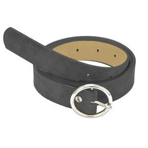 Womens Round Buckle Casual Velvet PU Leather Belt