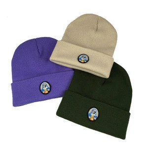 Woven patch on cuff adult beanie hat cap winter hat for men