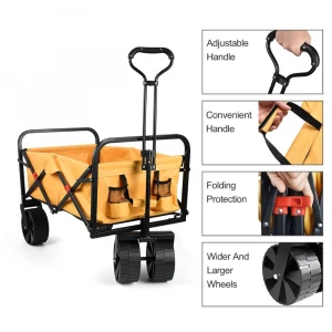 Yellow Collapsible Folding Outdoor Utility Wagon Beach Trolley Cart Garden Shopping Cart