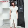 YIGELILA 2021 Spring Womens White Casual Dress Elegant Split Bridesmaid Wedding Party Dress Business Dinner Party Career Dress