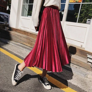 ZH138B  High qual;ity hot sale new fashion satin wrinkled pleated women long skirt