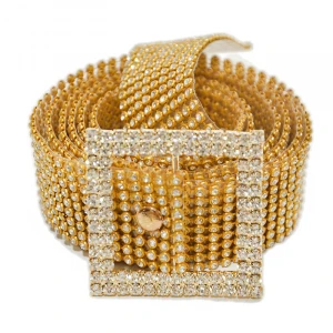 ZONESIN Fashion Ladies Bling Gold Waist Chain Belts With Rhinestone
