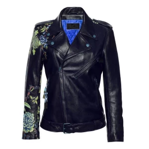 Fashion Cool Zip Front Black Women Leather Jackets for Ladies