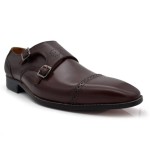Men Plus Size Brown Solid Leather Formal Double Monks