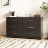 Modern Black 6 Drawer Dresser Lighted Chest of Drawers with Gold Handles Bedroom Furniture