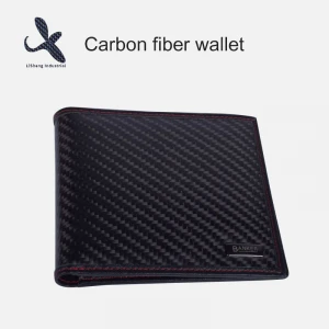 short multi pocket small mens black carbon fiber blocking RFID microfiber leather wallet