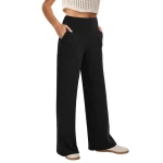 Women High Waist Wide Leg Pants with Side Pockets Soft Stretchy Breathable Casual Workout Daily Wear Trousers