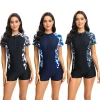Europe and the United States new snorkeling surf wear women short sleeve zipper one-piece boxers printed patchwork tigh