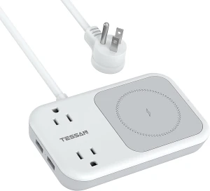Power Strip 2 USB 1 Wireless Charger TESSAN TS-WR109 Charging Station 2 AC Outlet Extension Cord Compatible with iPhone