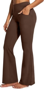 Coffee Brown Flare casual wear office wearYoga Pants For Women | Long Bootcut High-Waisted Flare Pants with Pockets | S