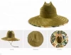 100% Natural Rush Straw Lifeguard Straw Hat with Floral Printed Binding