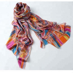 100% pure digital printed womens long scarf pure silk