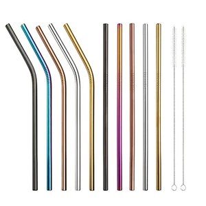 1/2/4/8pcs Stainless Steel Straw Reusable Metal Drinking Straw With Cleaner Brush For Home Party  Bar Accessories