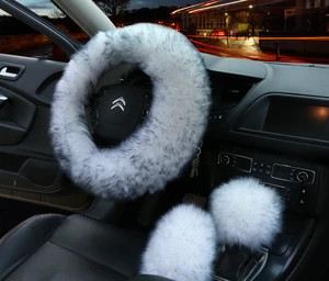 13 Colors 3pcs Real Wool Fur Wool Furry Fluffy Thick Car Steering Wheel Cover