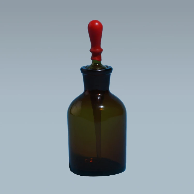 1452 125ml High Quality Lab Glassware Dropping Bottle amber glass with ground in pipette and latex rubber nipple