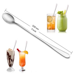 18/0 Stainless Steel Cocktail Stirring Spoon 9inch Long Handle Coffee Ice Cream Spoon Set